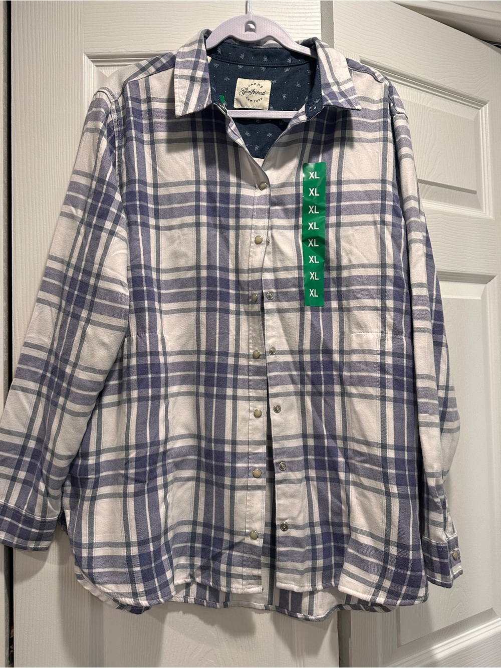 Jachs Girlfriend Plaid Button Down Shirt Purple White Women's XL NWT Soft Rayon